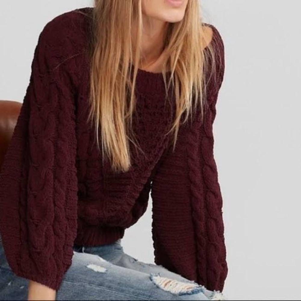 Express maroonish/dark red chenille sweater